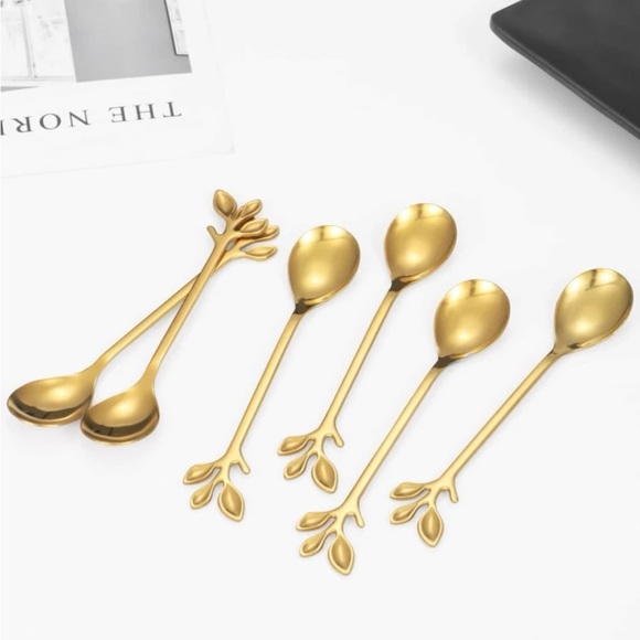 6 piece set leaf design Gold stainless steel mini spoons - Picture 3 of 3